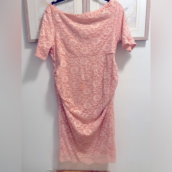 baby pink lace dress Shop Matilda baby shower blush dress - Maternity lace dress for photoshoot main image 0